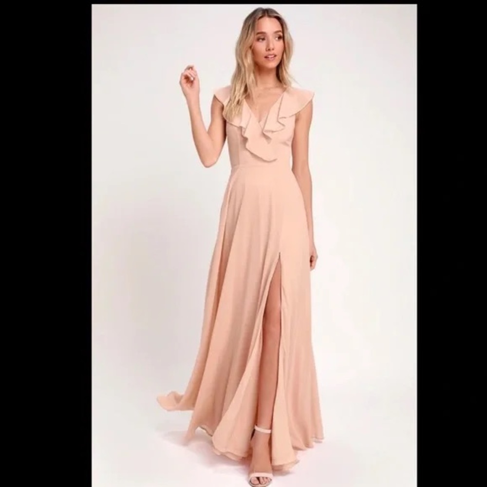 Lulu’s Blush pink Wrap Lace-up Maxi Dress